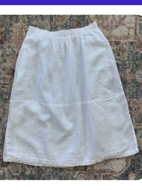 Eileen Fisher White Midi A-Line Pocket ORGANIC LINEN Skirt Medium Boho Lagenlook